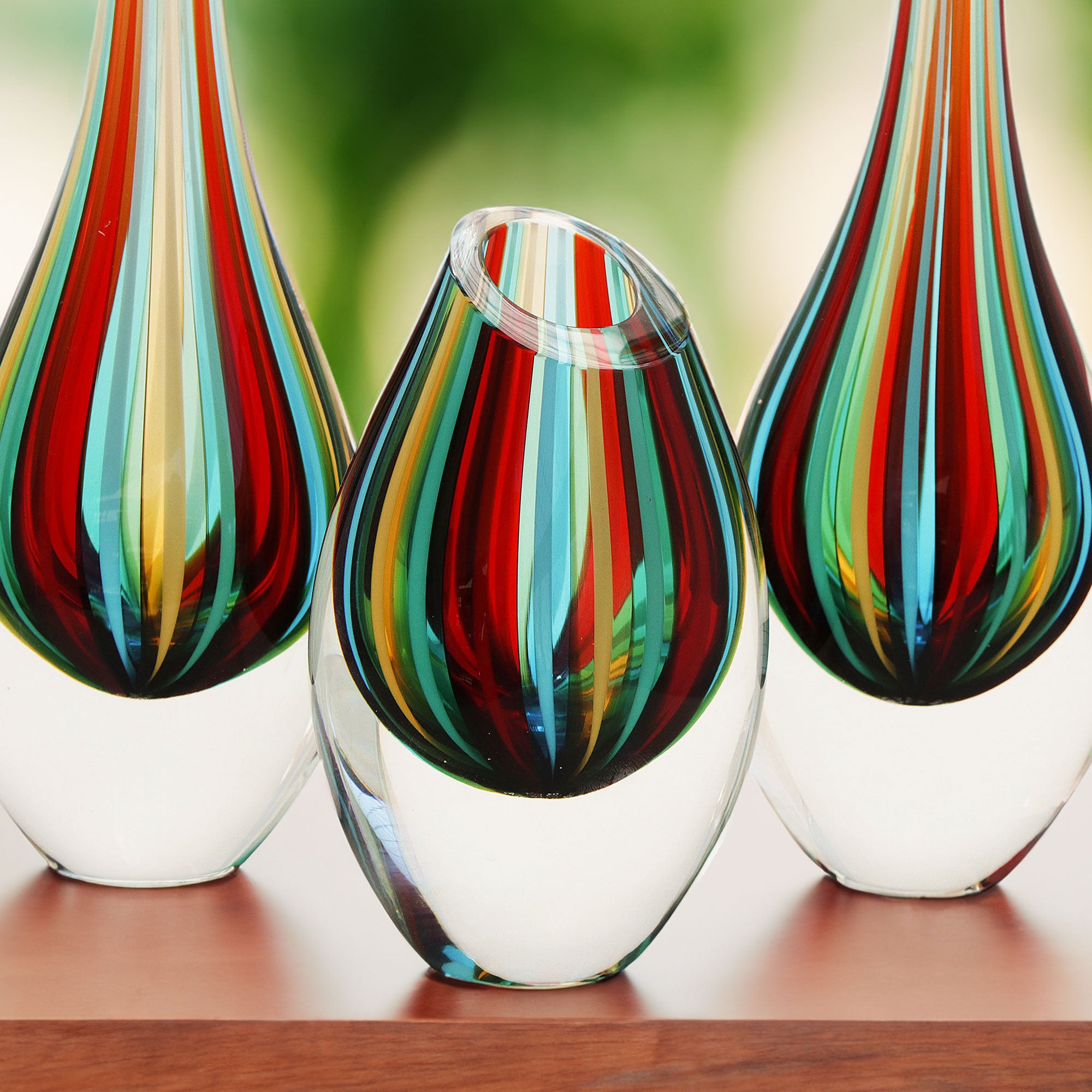 3 Murano Inspired Colorful Handblown Brazilian Glass Vases - Circus