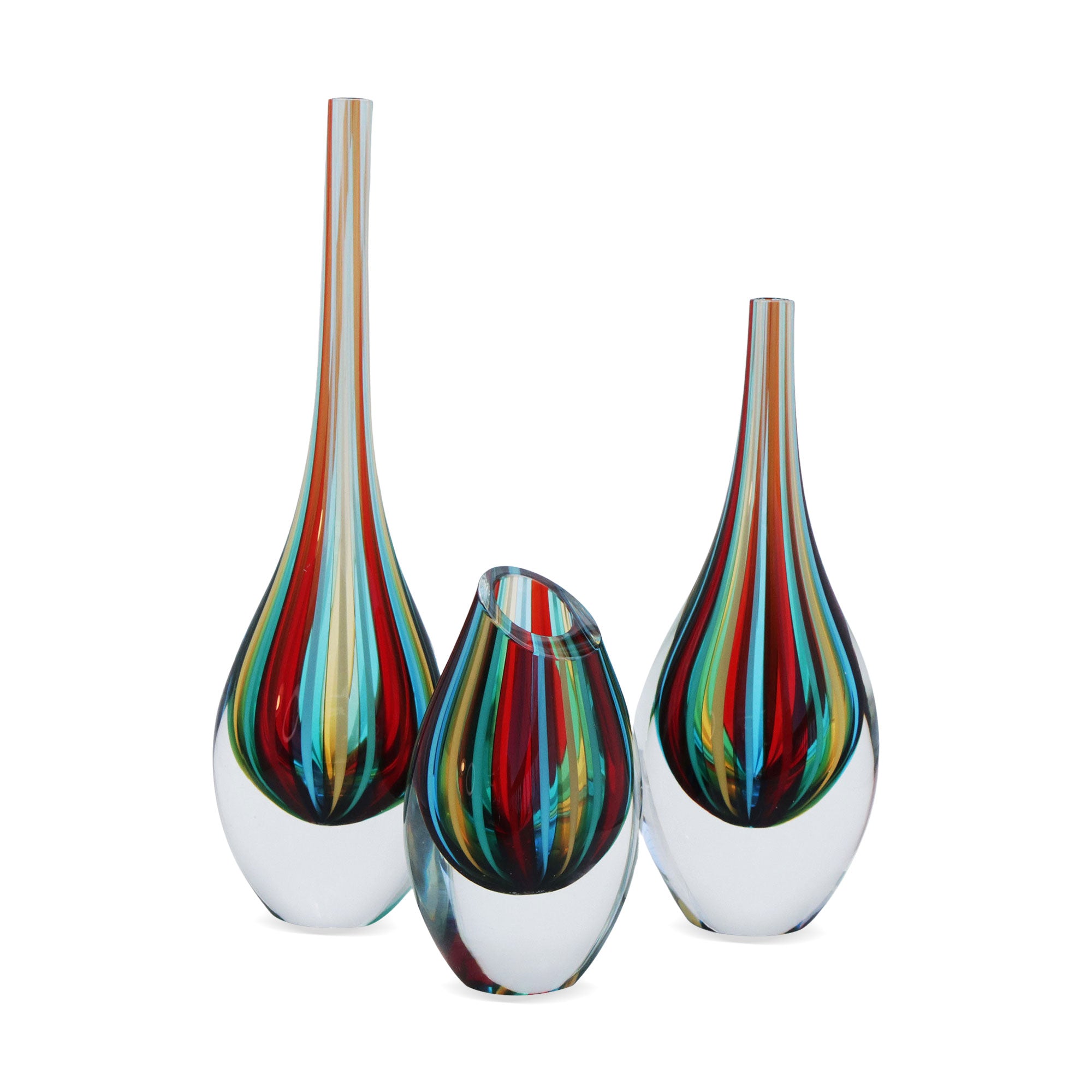 3 Pieces of Murano Inspired Colorful Handblown Brazilian Glass Vases for Ethical Gift Giving