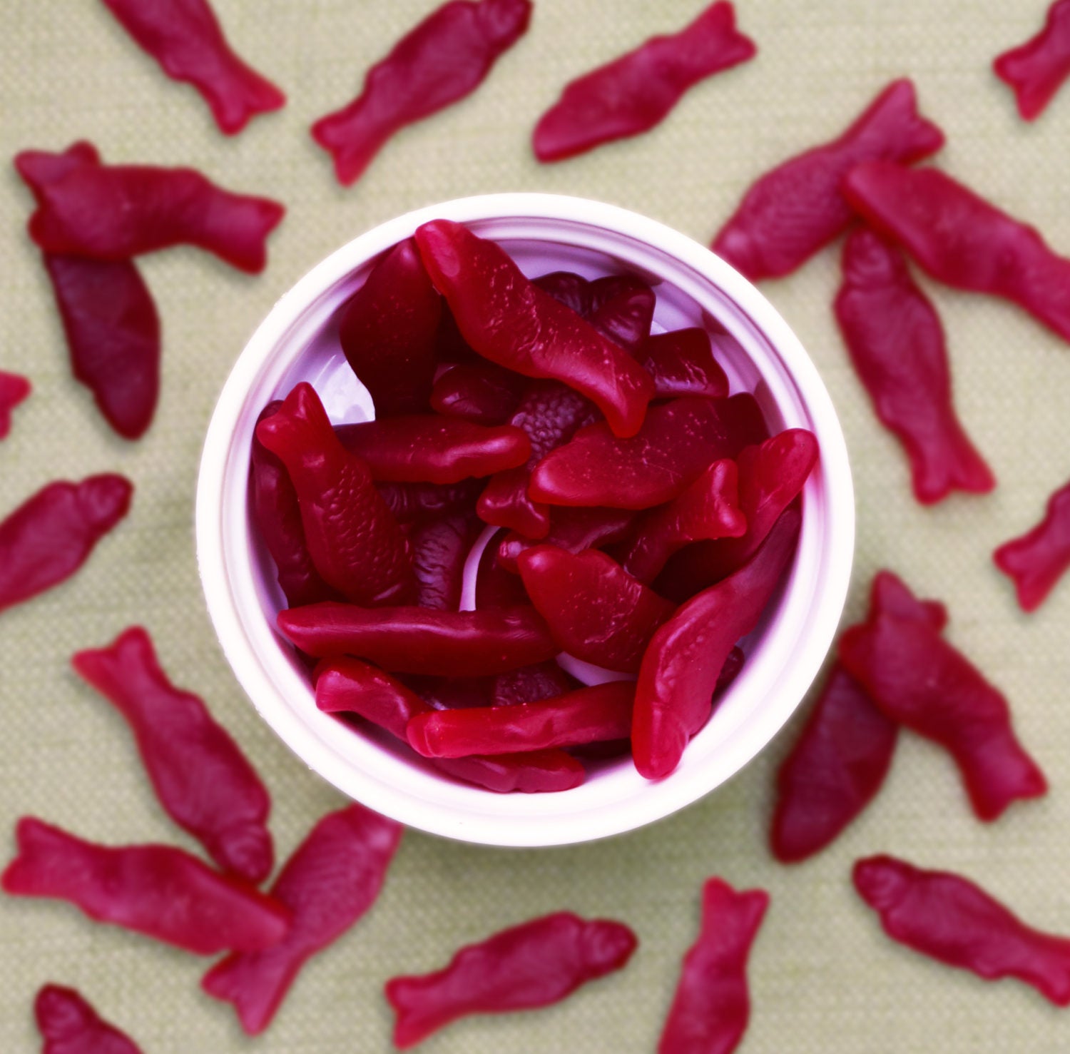 Gummy fish presented in bowl