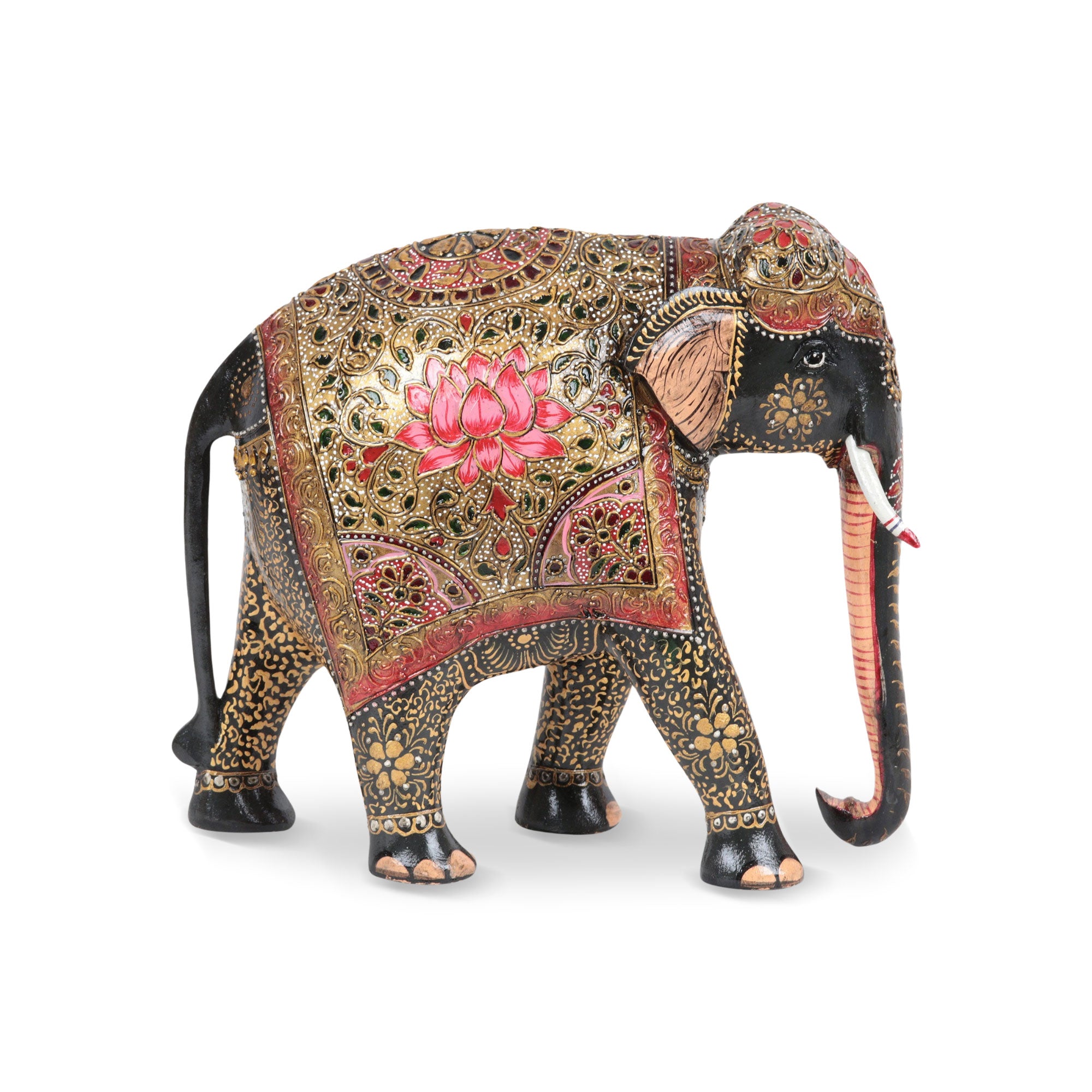 Mughal Glamour - an Artisan Crafted Elephant and Calf Wood Sculpture from India