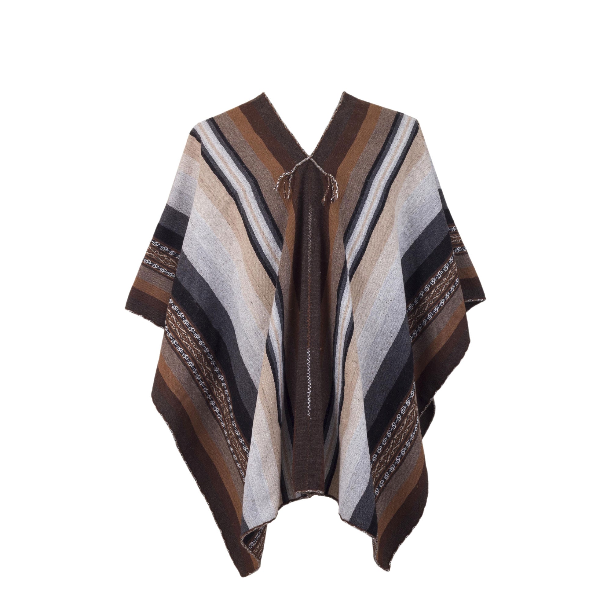 Chinchero Legacy - a Backstrap Handwoven Men's Alpaca Poncho in Earth Tones