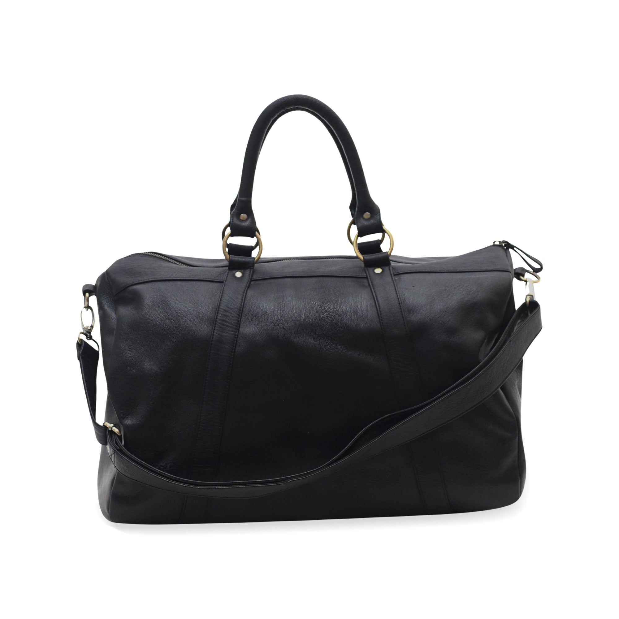 Minggat in Black - a Black Leather Travel Bag with Zipper from Indonesia