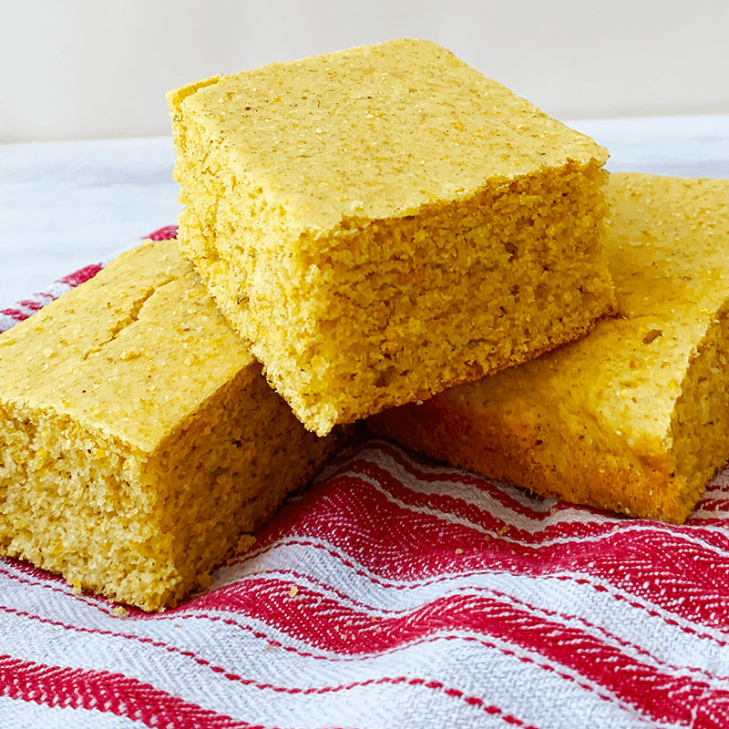 Baked samples of golden cornbread