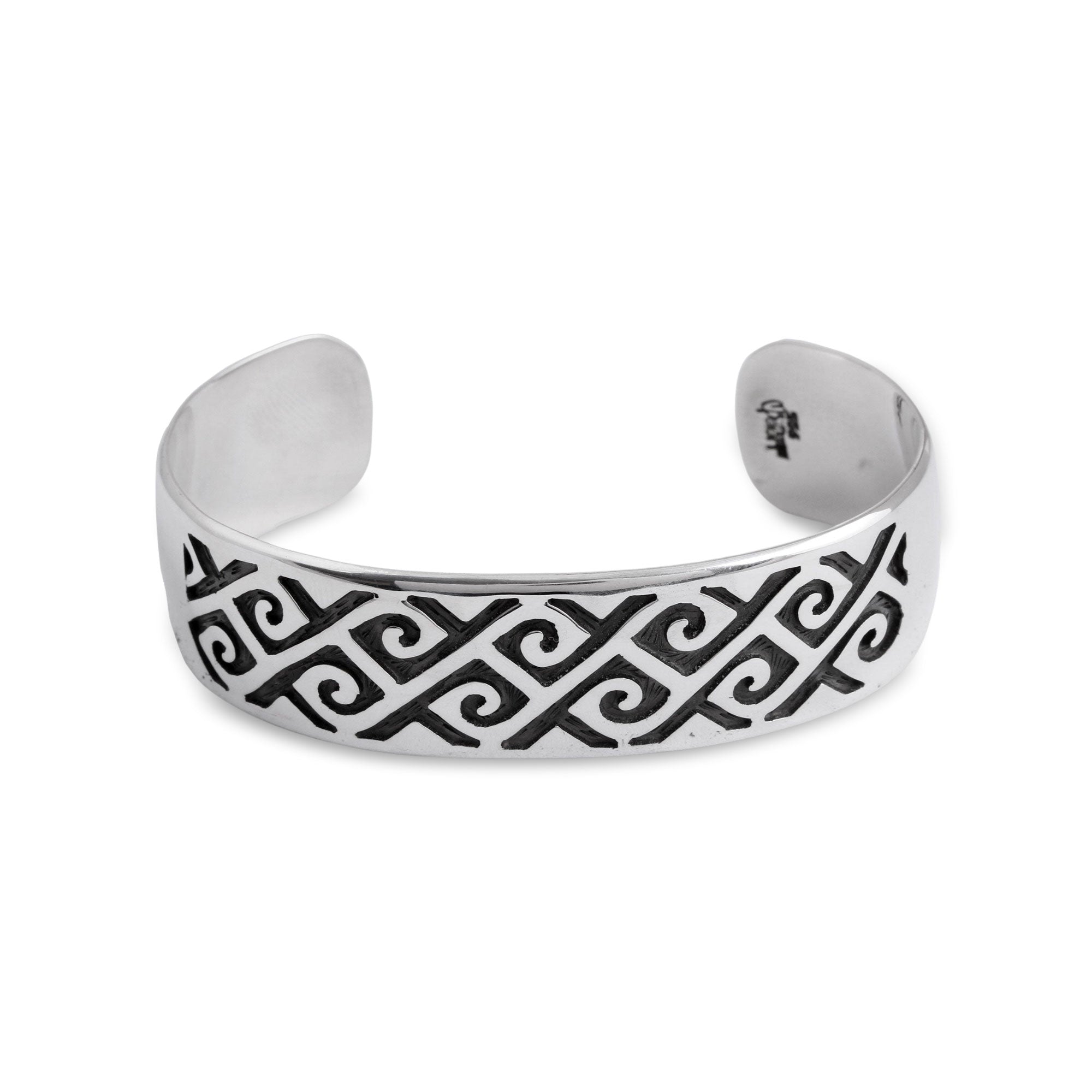 Dark Curls - Curl Pattern Sterling Silver Cuff Bracelet from Mexico