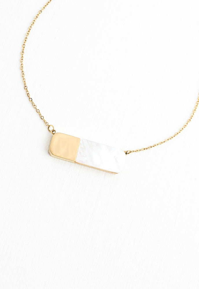 Courage Light and Gold Mother of Pearl Necklace - 14k gold plated stainless steel and mother-of-pearl necklace