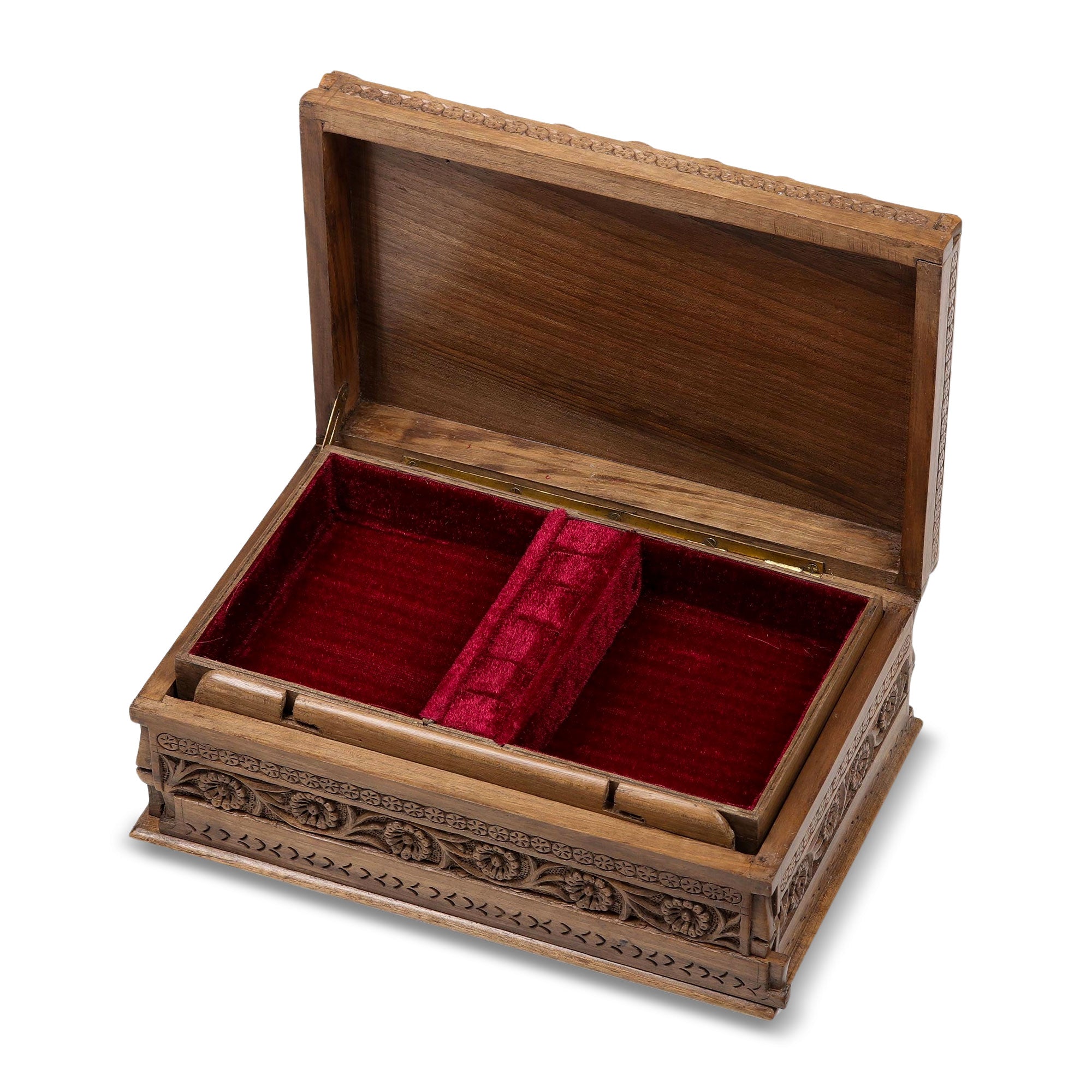 Floral Wood Jewelry Box, 'Sunflower Mandalas'