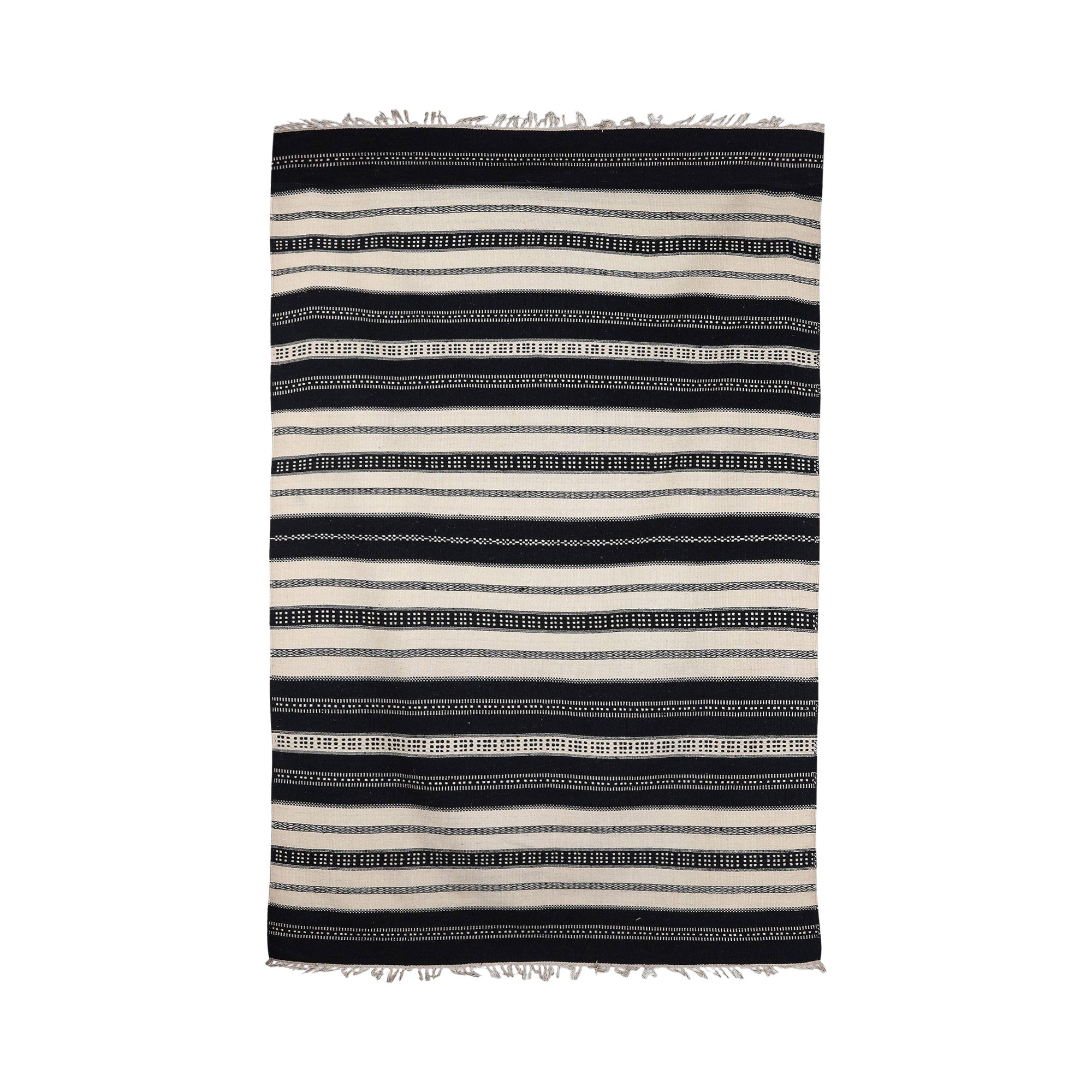 Ivory Lines - Handloomed Striped Wool Area Rug in Ivory and Black (5x8)