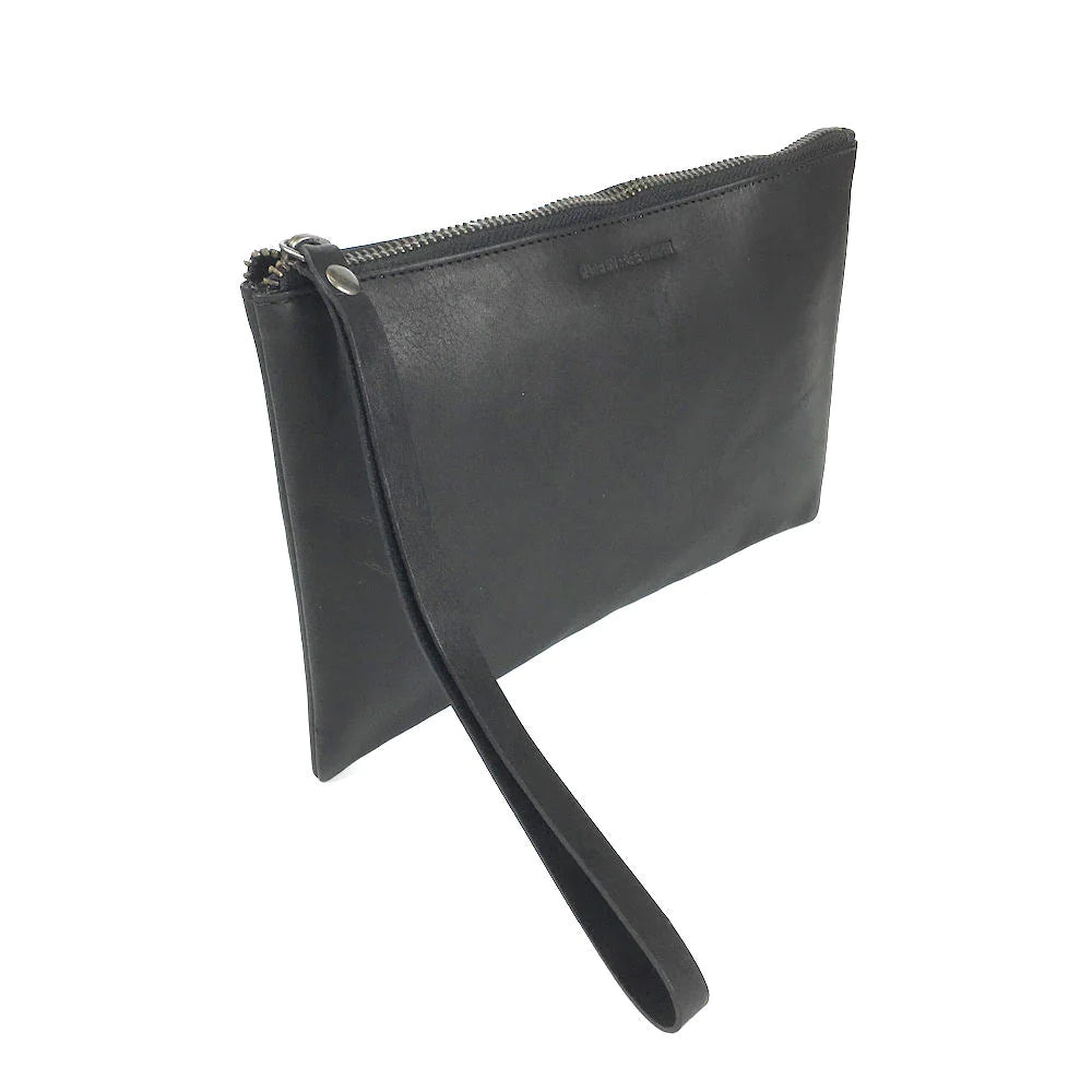 Black leather clutch