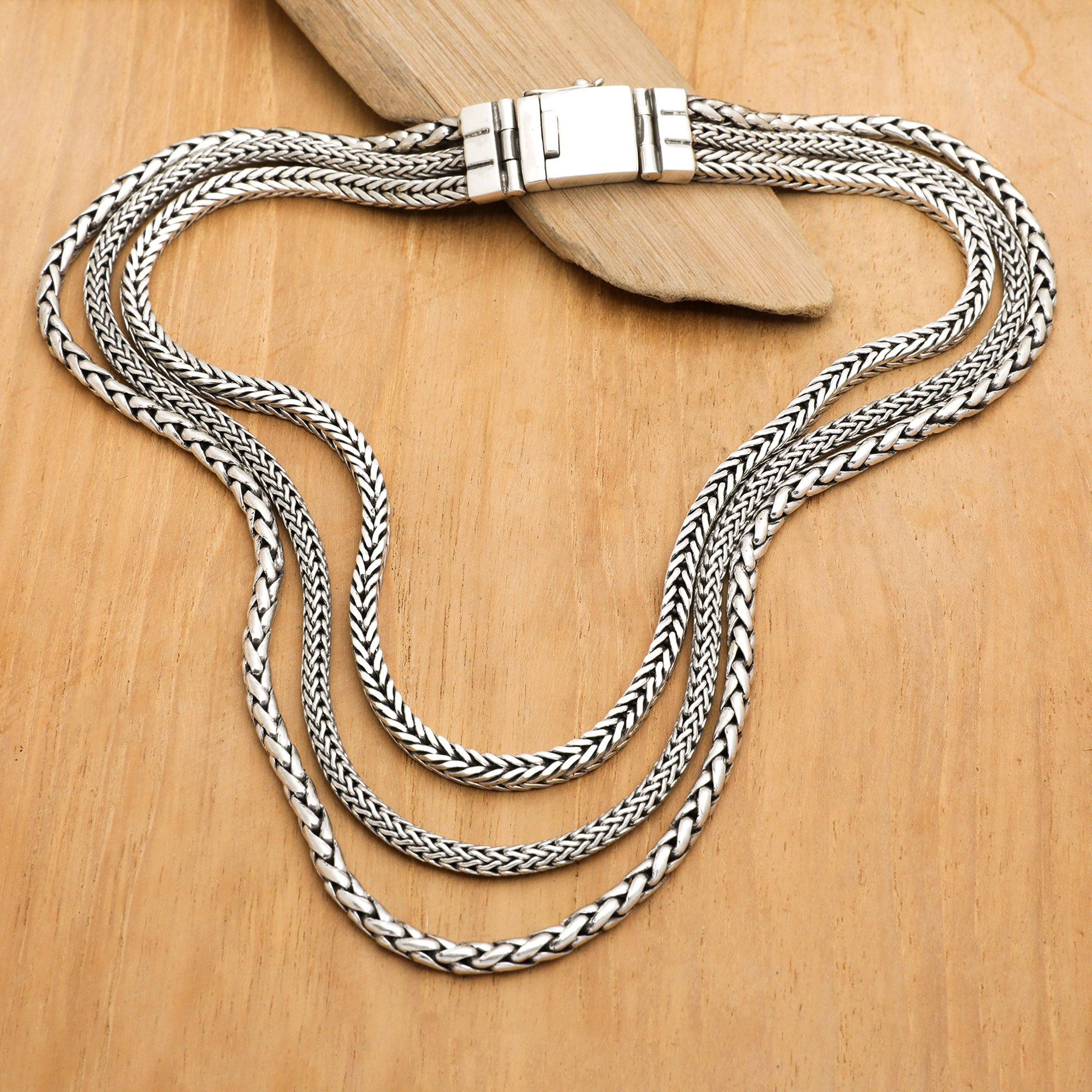 Triple Spell - a Polished Traditional Sterling Silver Chain Strand Necklace