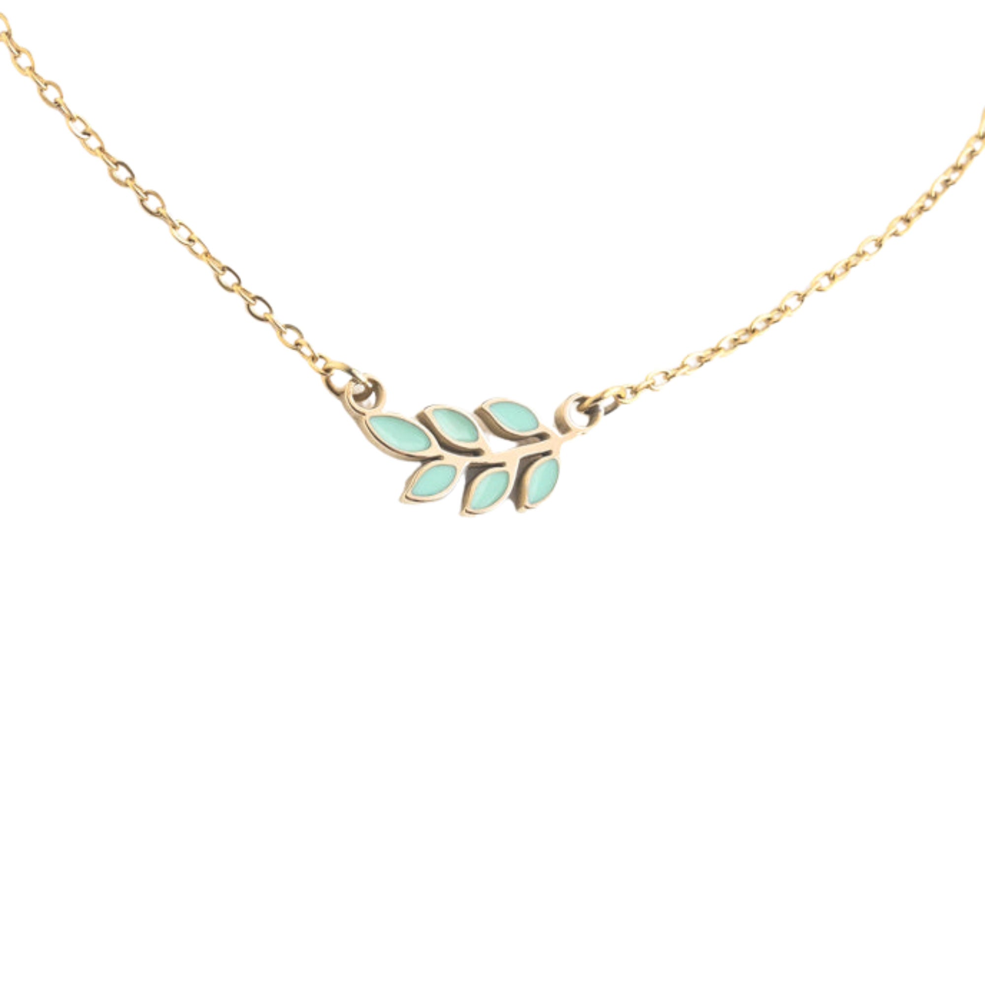 Rowen Leaf Necklace in Mint - Dainty Gold Necklace with a Social Impact