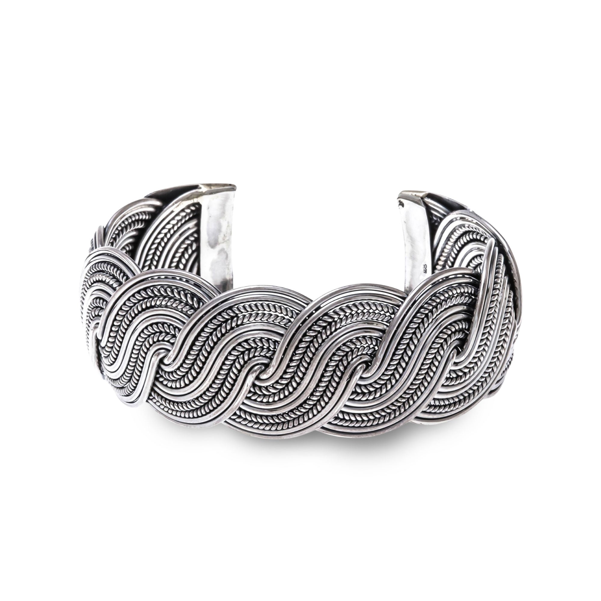 Serpentine Elegance - Serpentine Intertwined Sterling Silver Bands Cuff Bracelet