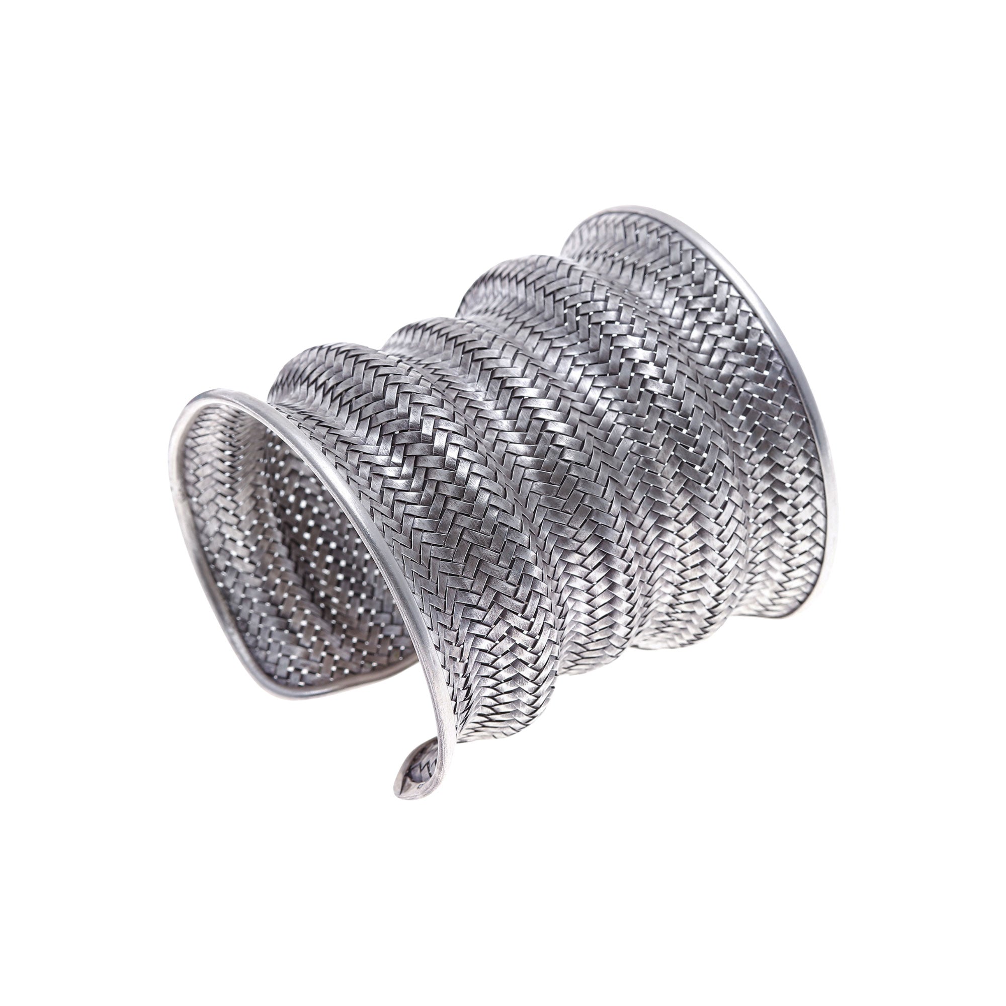 Manor Memories - a Sterling Silver Long Cuff Bracelet with Basketweave Pattern