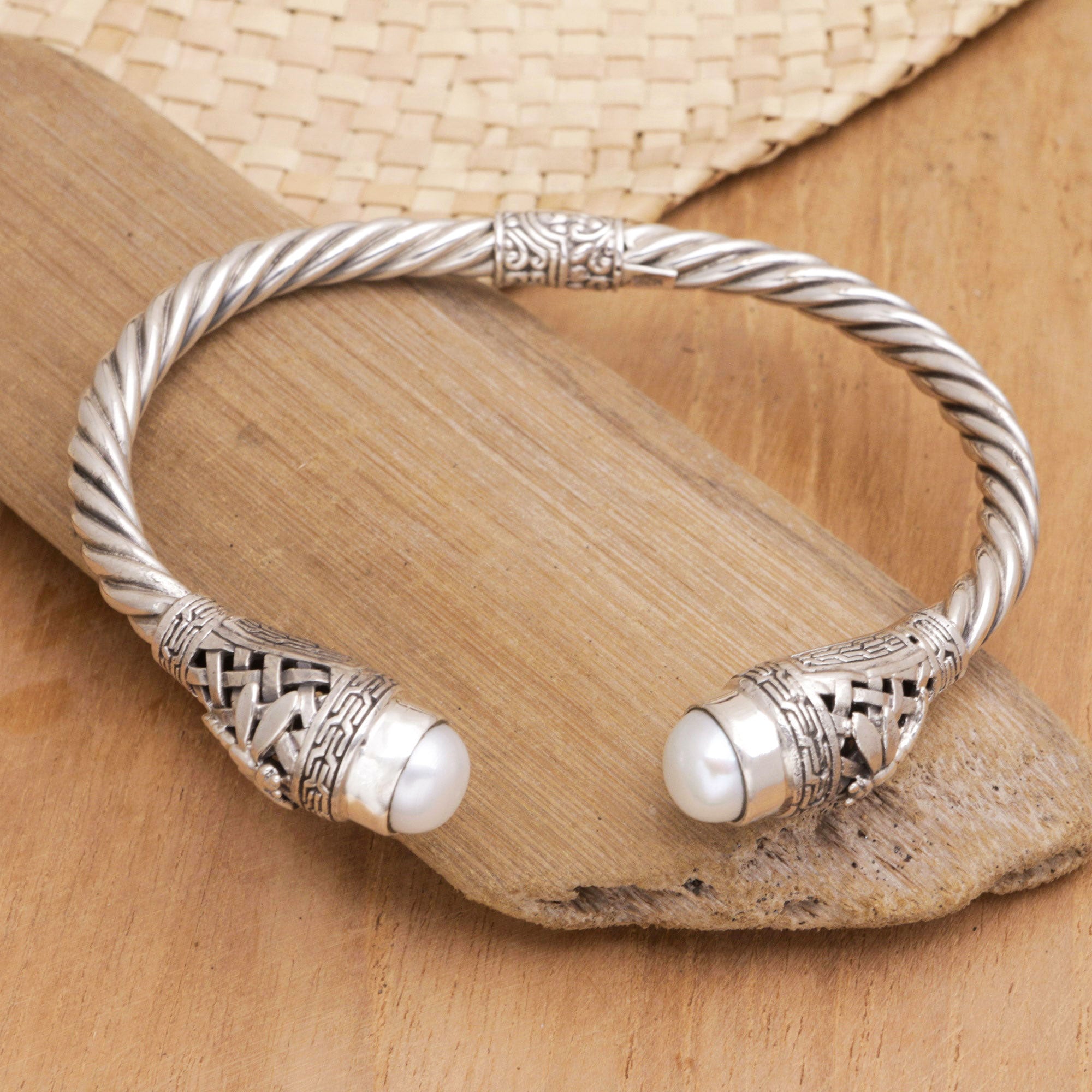 Pearly Dragonflies - Sterling Silver and Cultured Pearl Cuff Bracelet from Bali