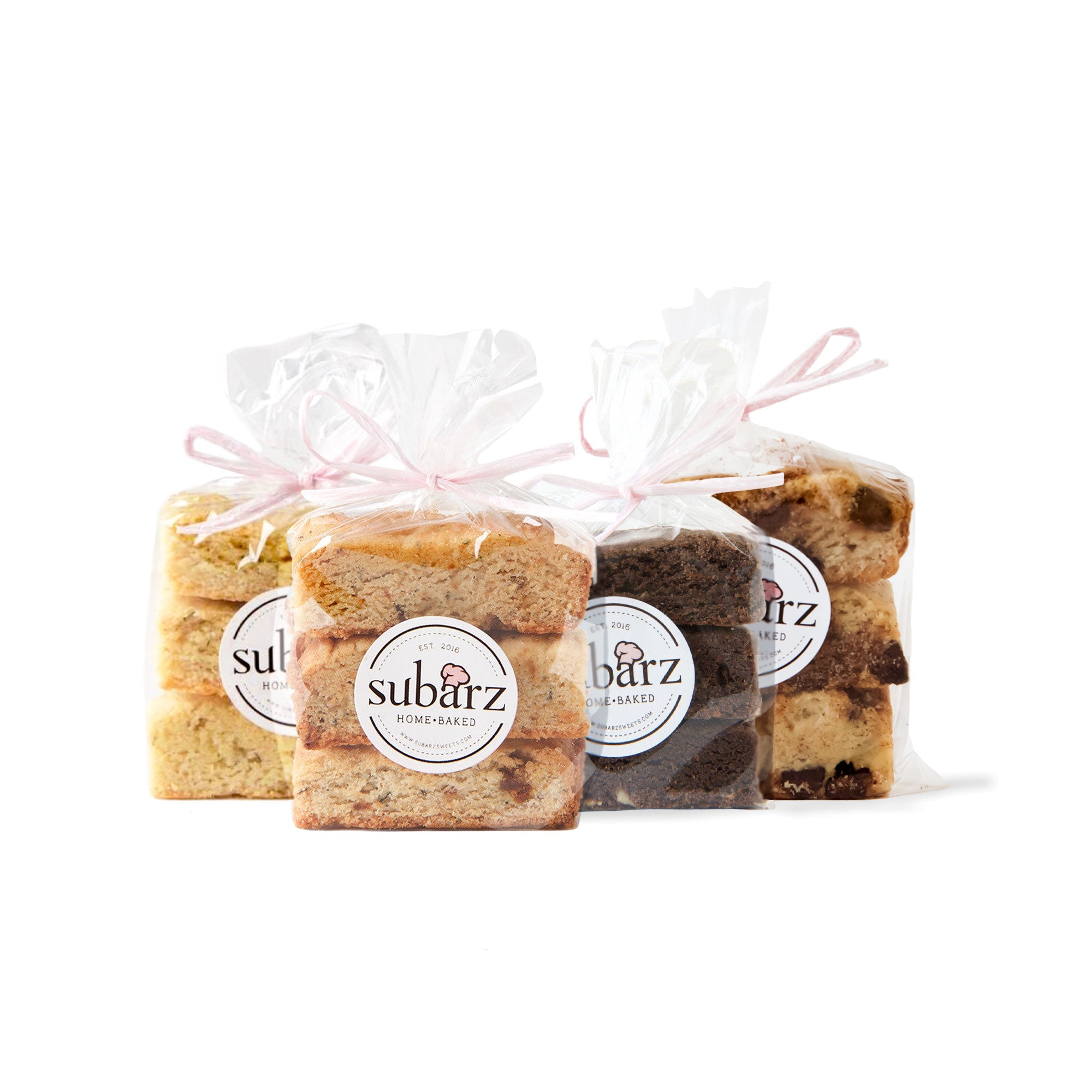 A Delicious Bundle of Treats - Lemon Thyme Subarz, Salted Apricot Caramel Subarz, Double Chocolate Chip Almond Subarz, Traditional Chocolate Chip Subarz