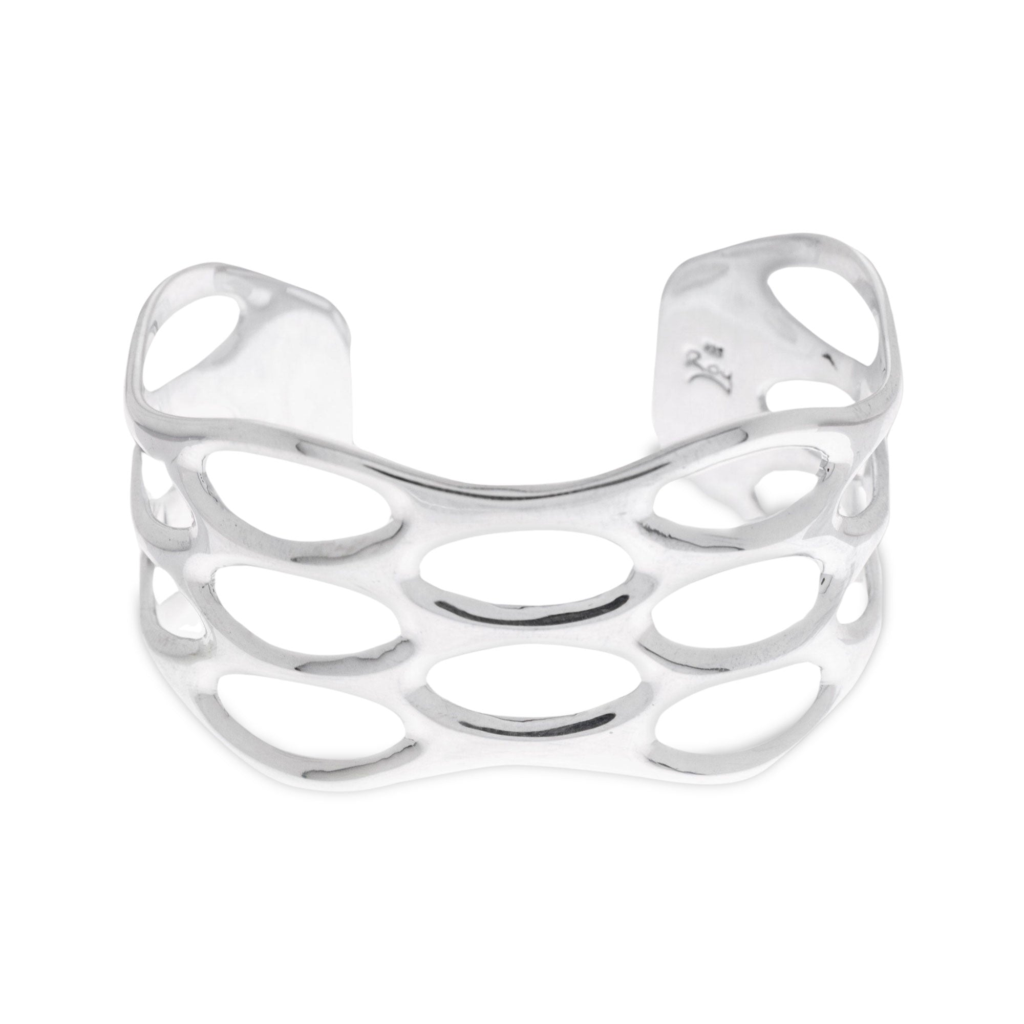 Oval Splendor - Taxco Sterling Silver Cuff Bracelet with Openwork Accents