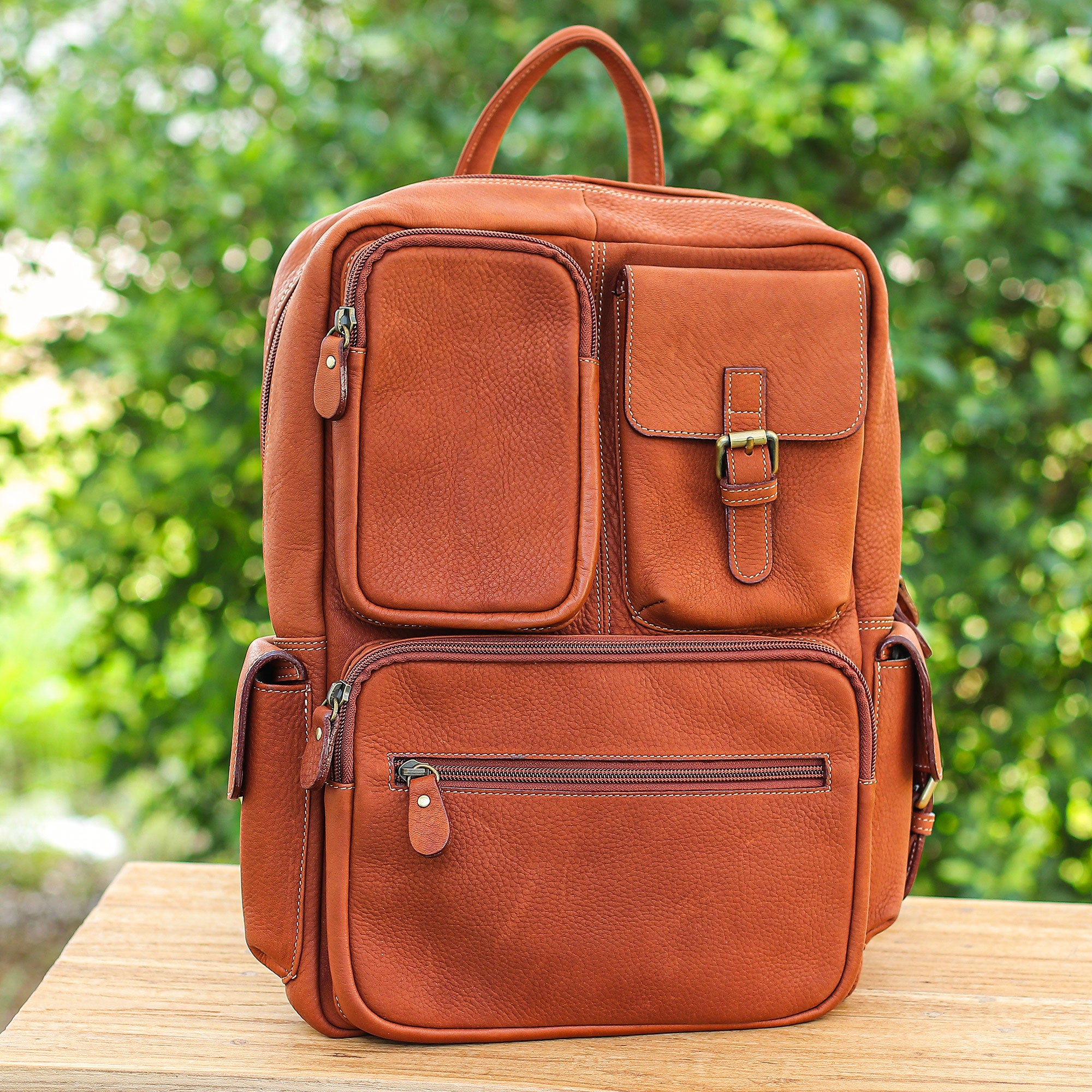 Intrepid Companion - a Travel-Friendly 100% Brown Leather Backpack from Thailand