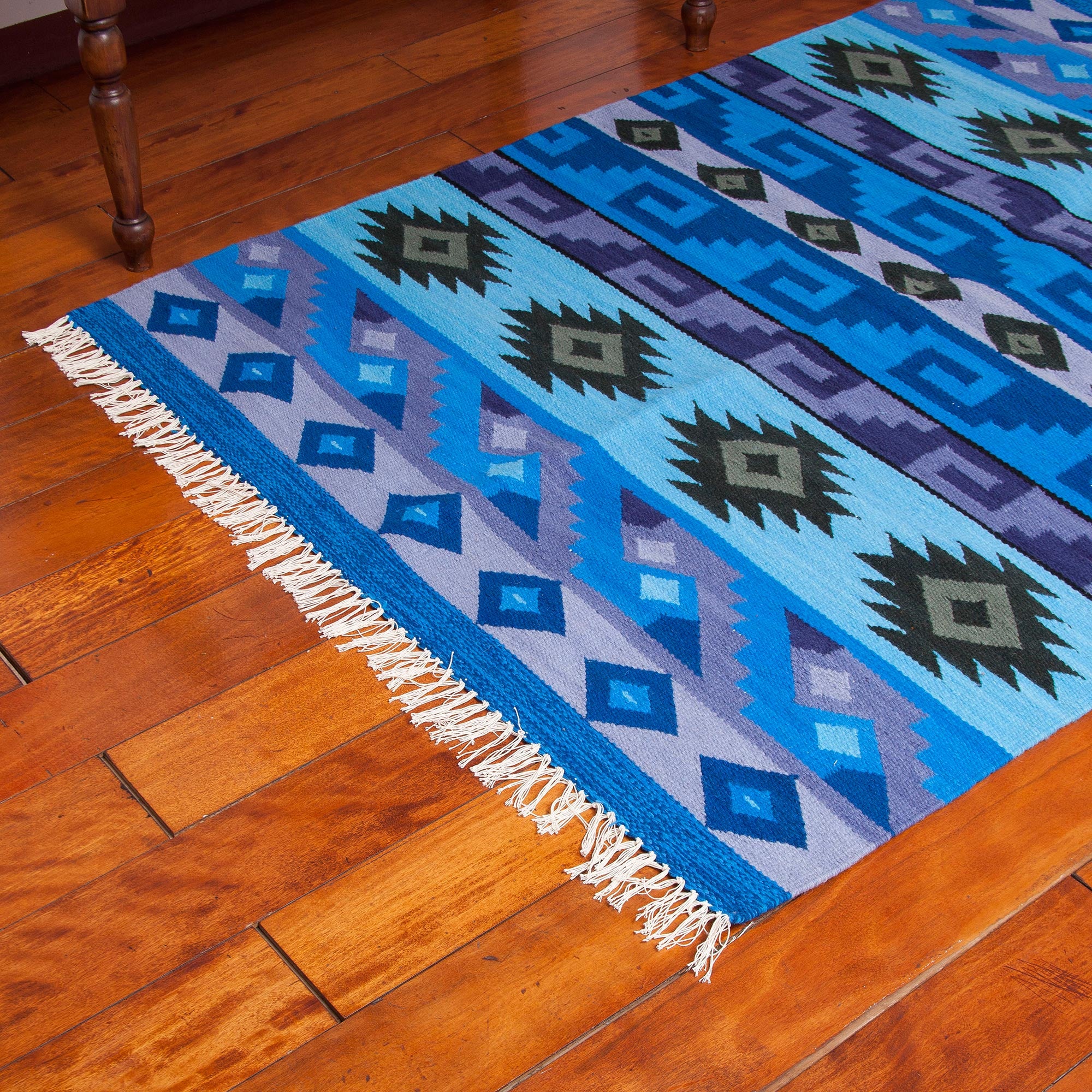 Incan Empire - Handwoven Wool Area Rug in Blue (4x6) from Peru