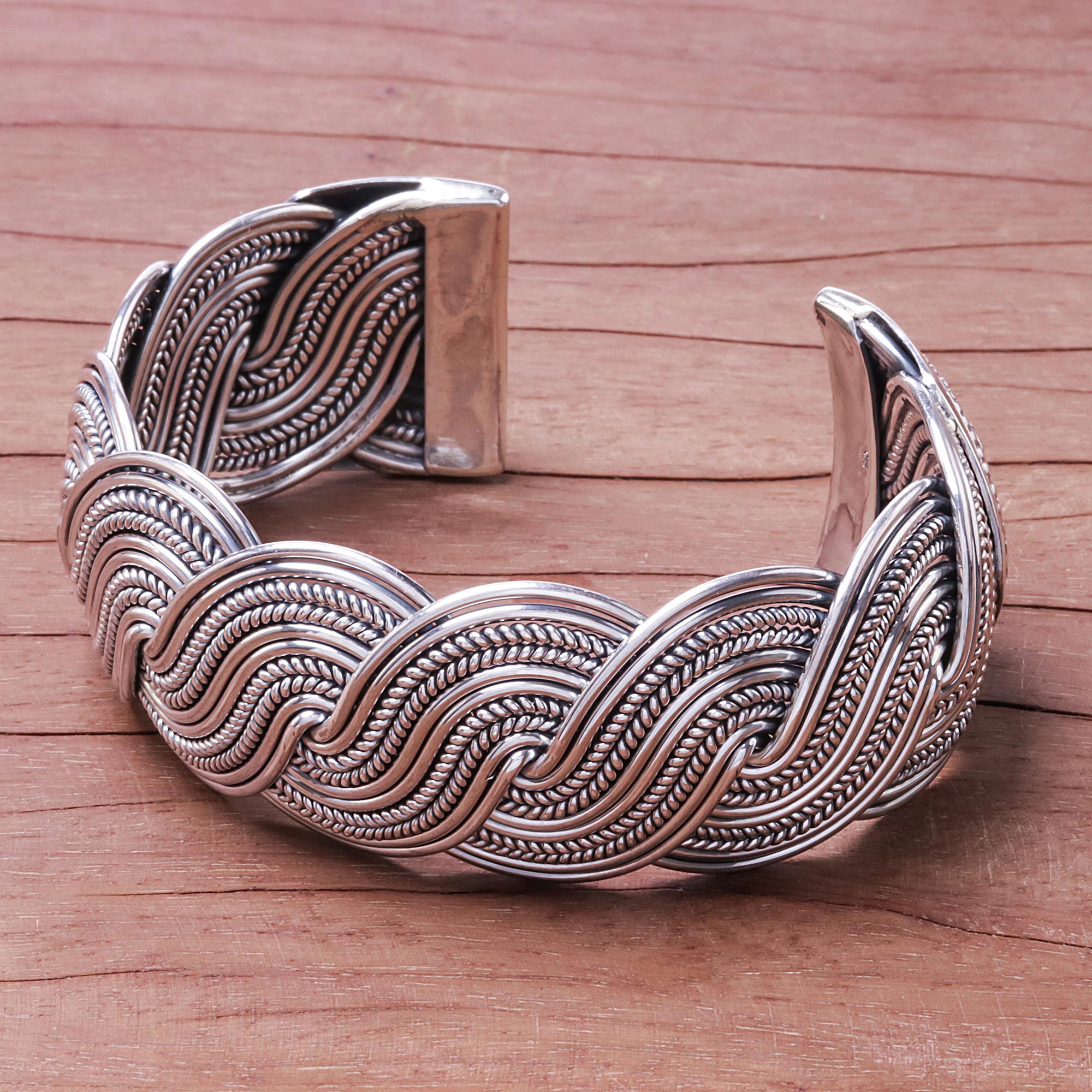 Serpentine Elegance - Serpentine Intertwined Sterling Silver Bands Cuff Bracelet