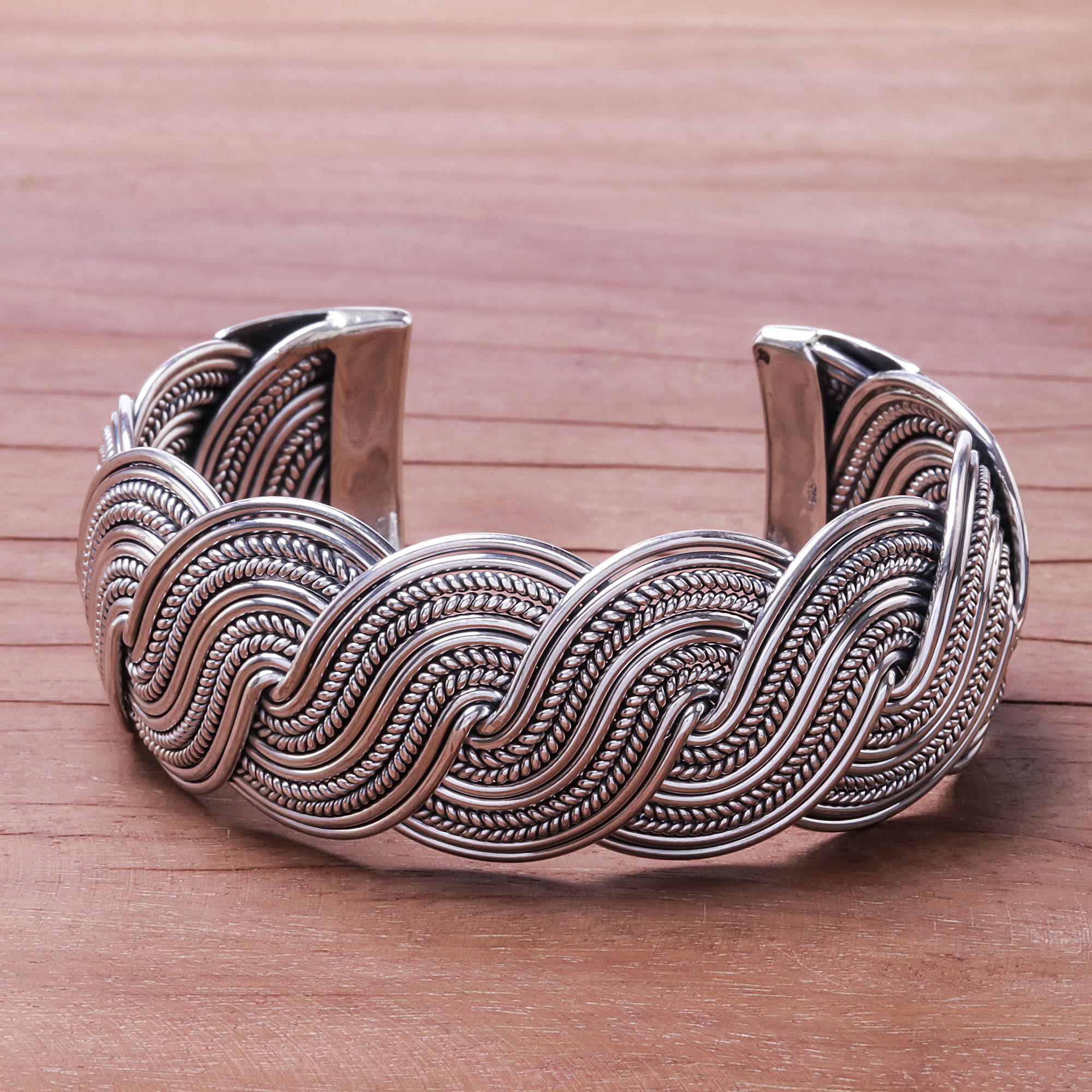 Serpentine Elegance - Serpentine Intertwined Sterling Silver Bands Cuff Bracelet