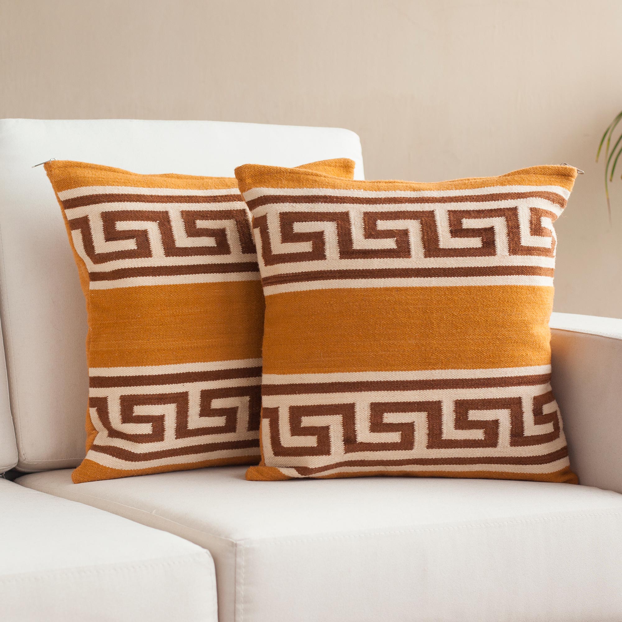 Greca Dreams - Spiral Pattern Wool Cushion Covers from Peru (Pair)