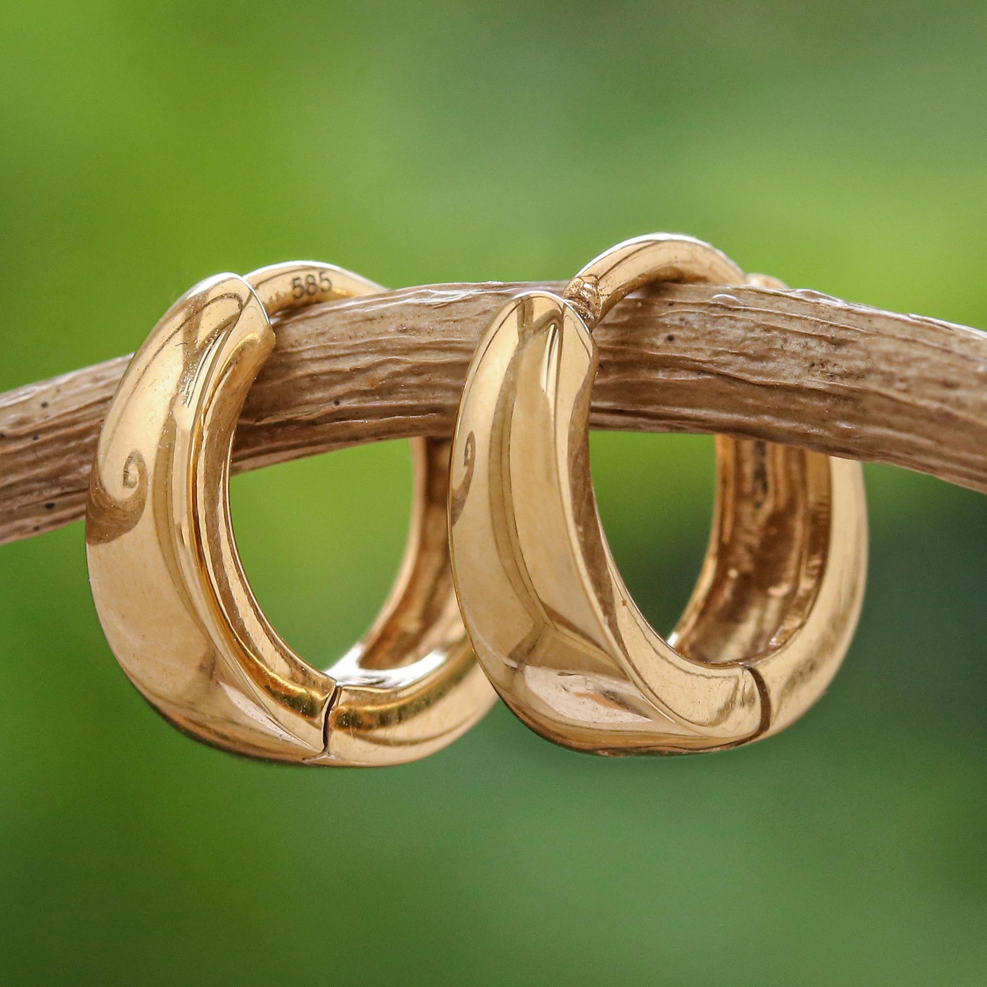 Loops of Wealth - a Thai 14k Gold Sturdy Hoop Earrings