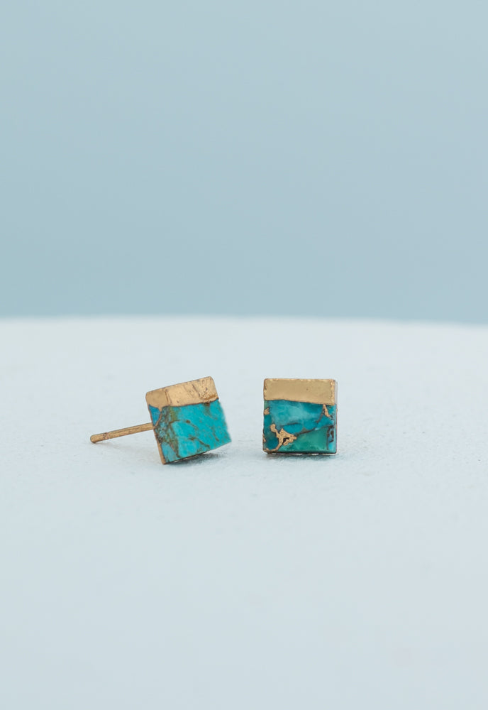 Lorena Square Turquoise Stud Earrings