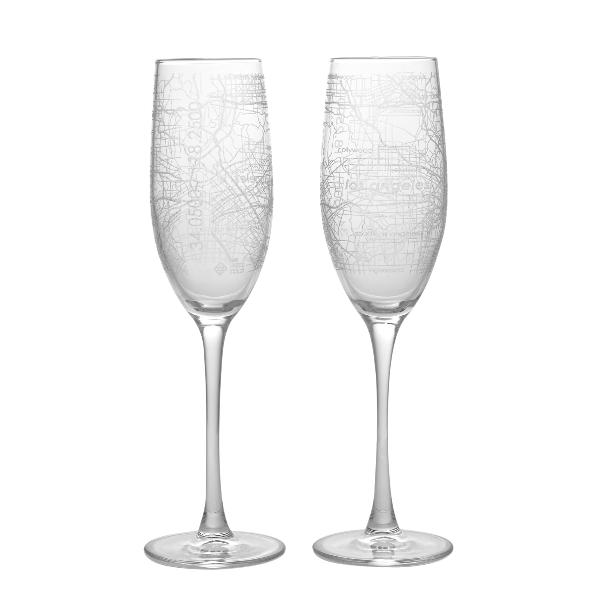 Home Town Map Stemmed Champagne Flute Pair