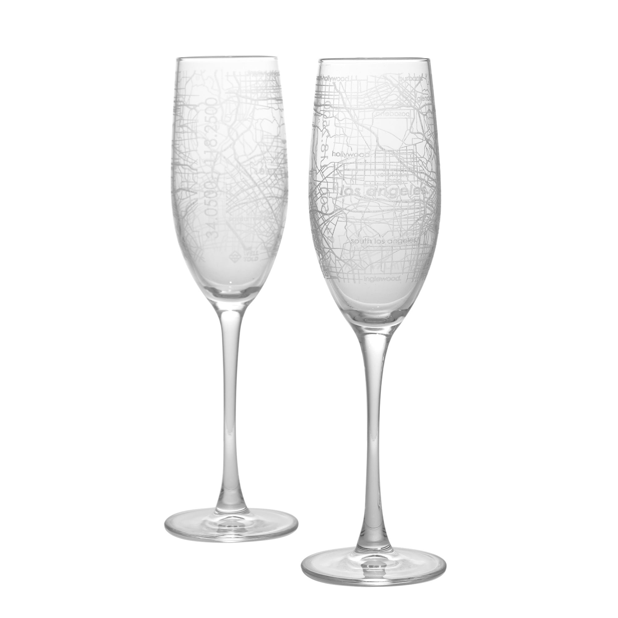 Home Town Map Stemmed Champagne Flute Pair