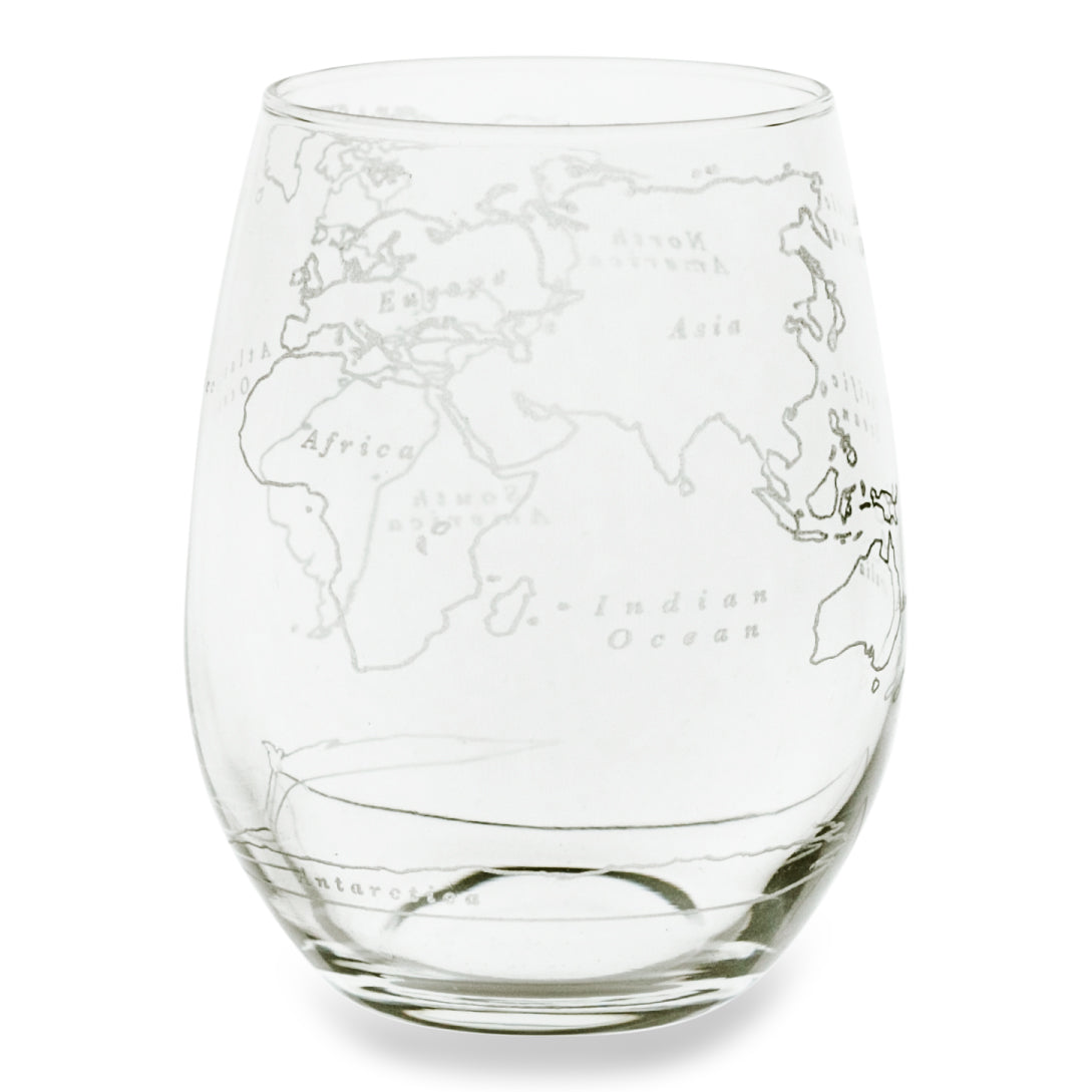 World Map Stemless Wine Glass - Set of 4