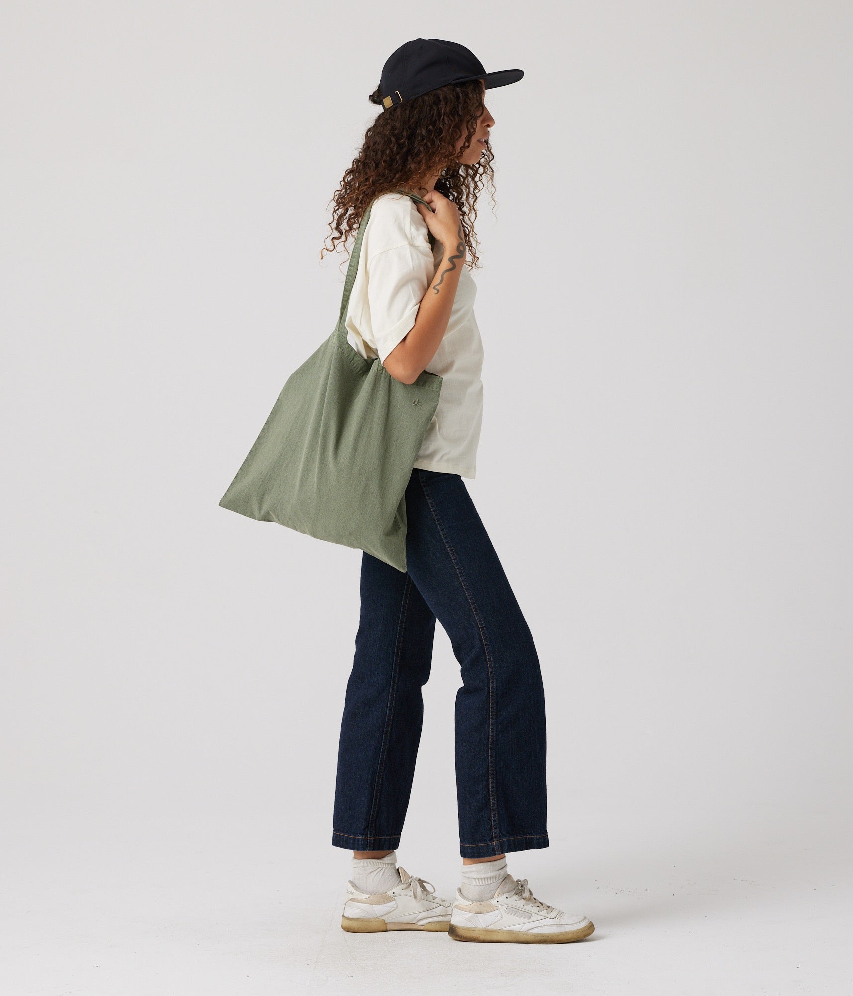 Large Eco-Friendly Tote Bag, Pigment-Dyed in Army Green