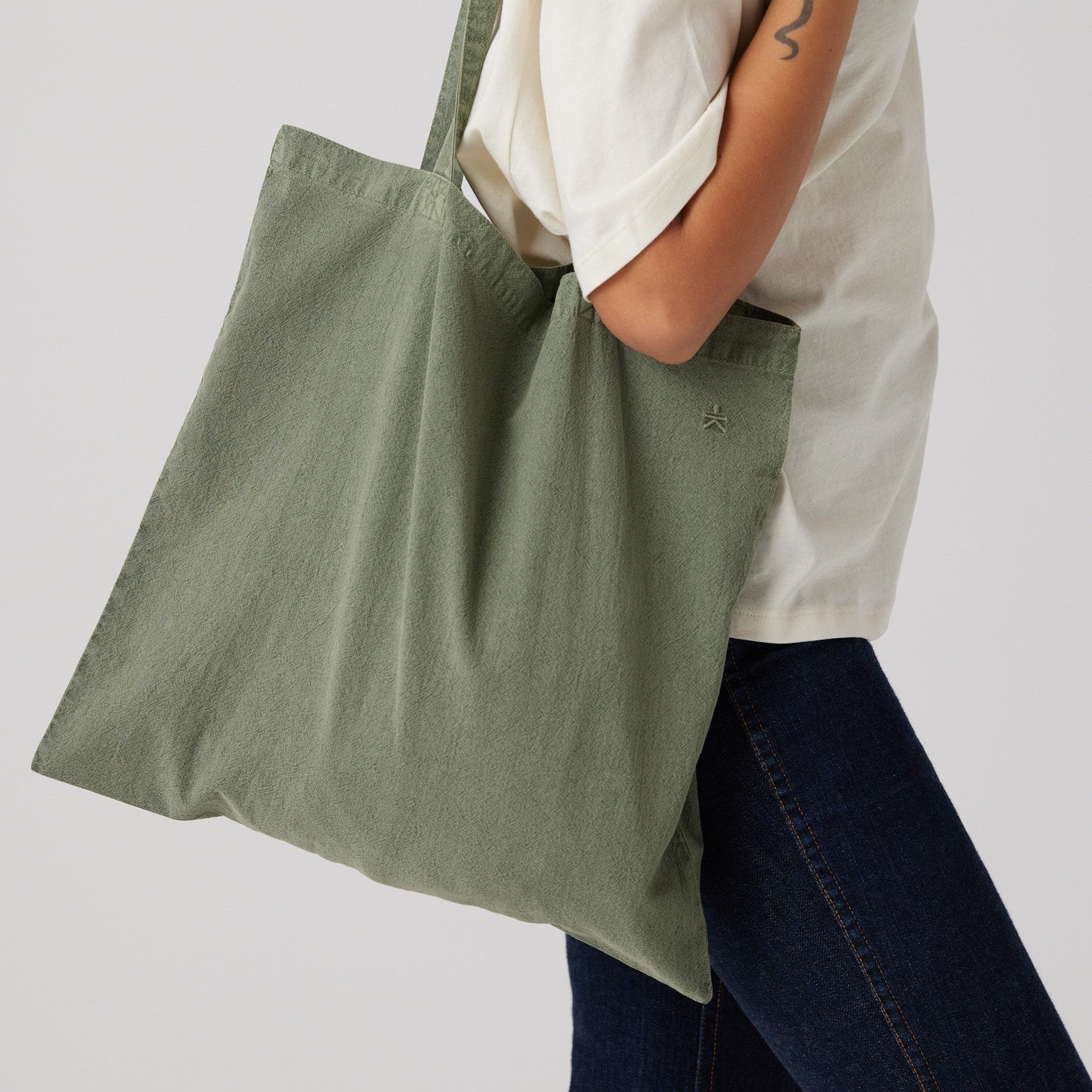 Large Eco-Friendly Tote Bag, Pigment-Dyed in Army Green