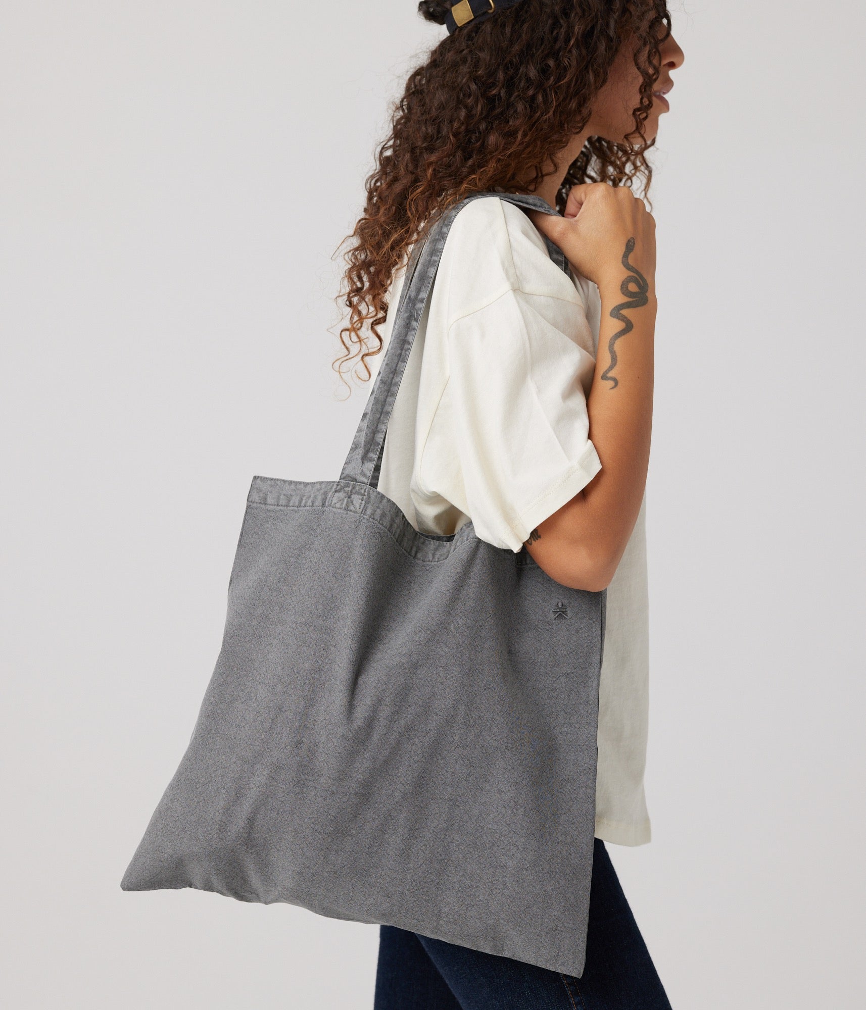 Large Eco-Friendly Tote Bag, Pigment-Dyed in Charcoal