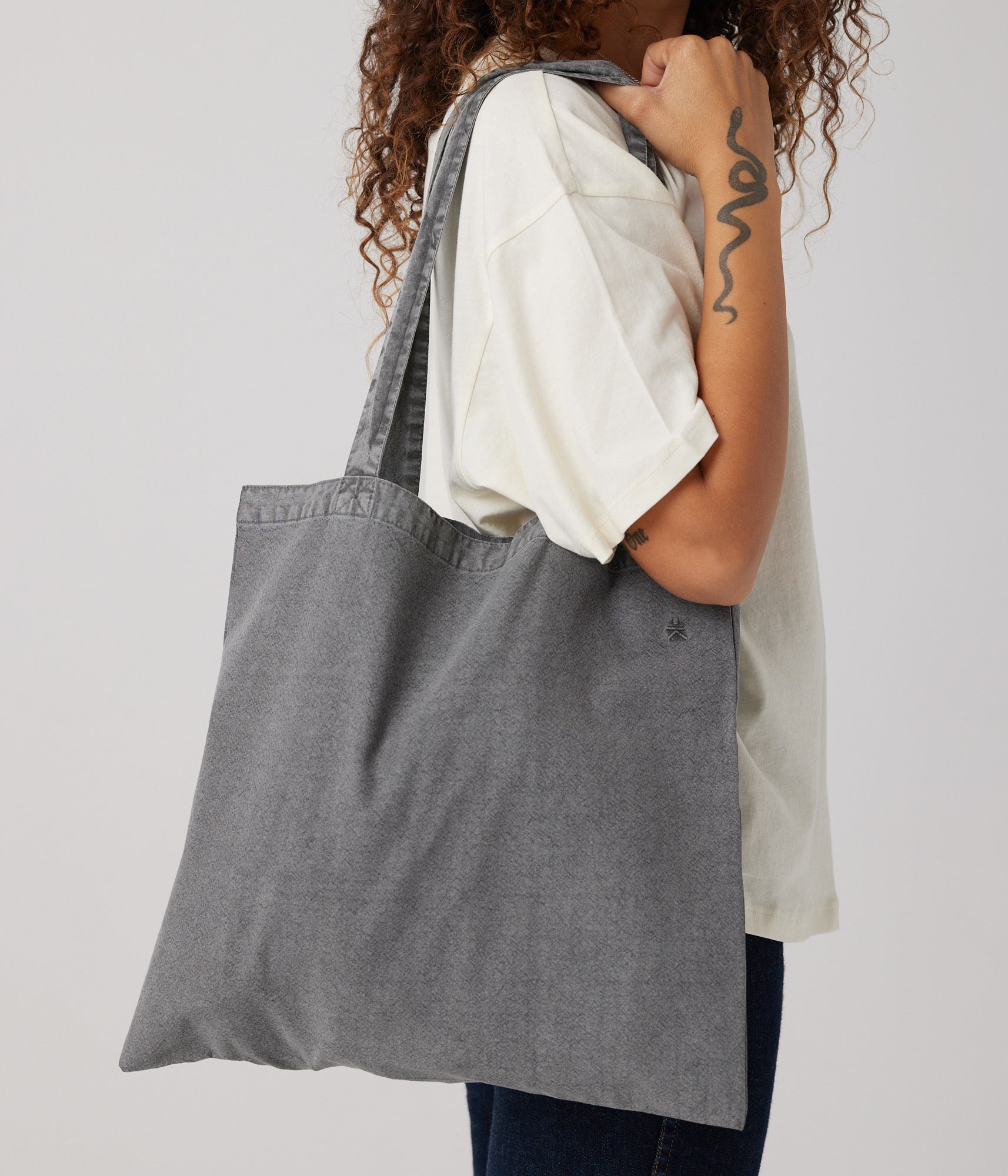 Large Eco-Friendly Tote Bag, Pigment-Dyed in Charcoal