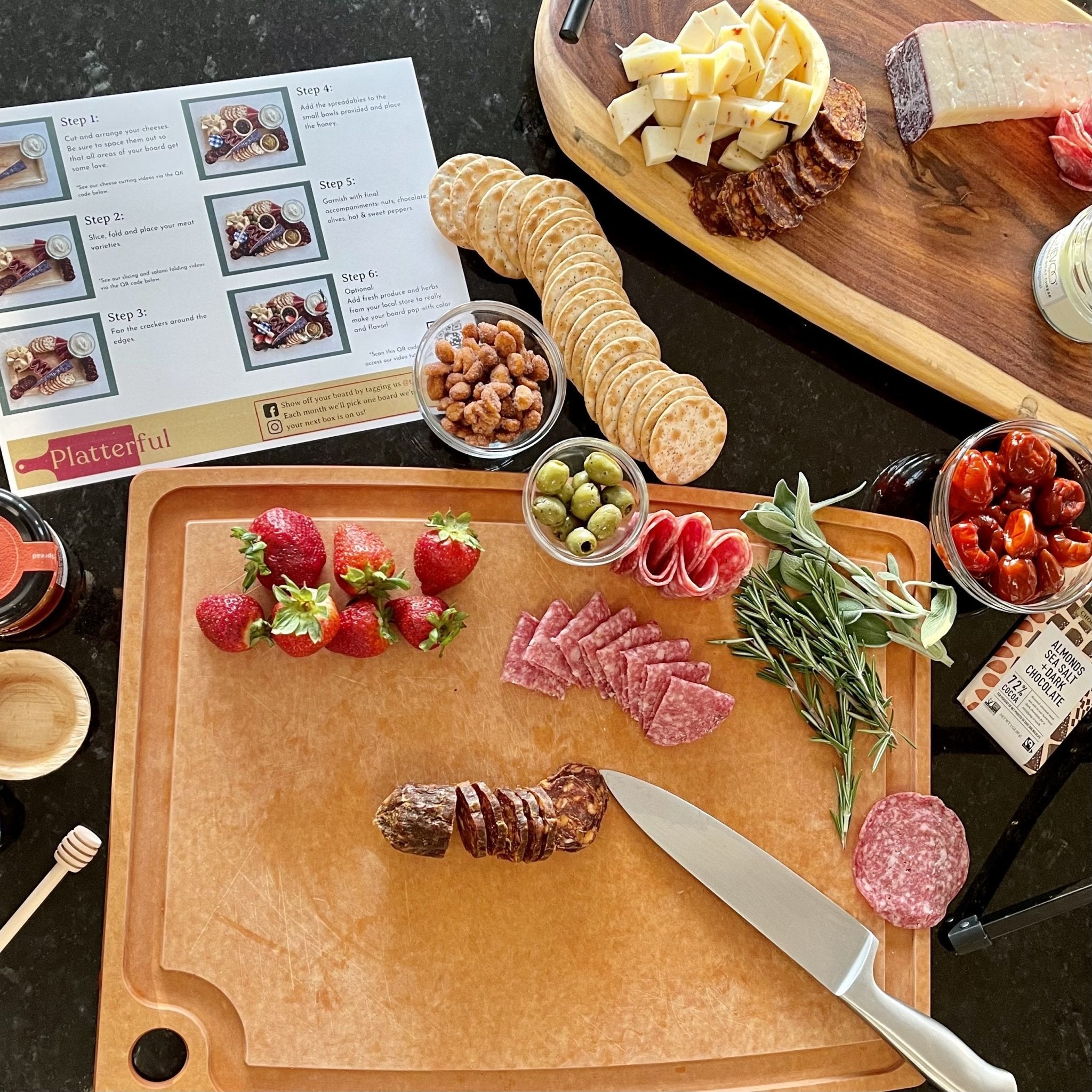 Charcuterie Kit + Handcrafted Wooden Board & Knives (Large Trio Bundle)