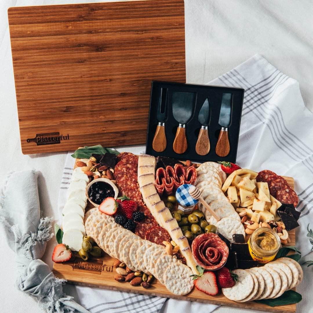 Charcuterie Kit + Handcrafted Wooden Board & Knives (Large Trio Bundle)